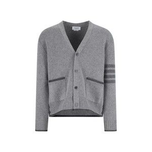 Thom Browne Grey Cardigan With V-Neckline And Signature Stripes - NWT